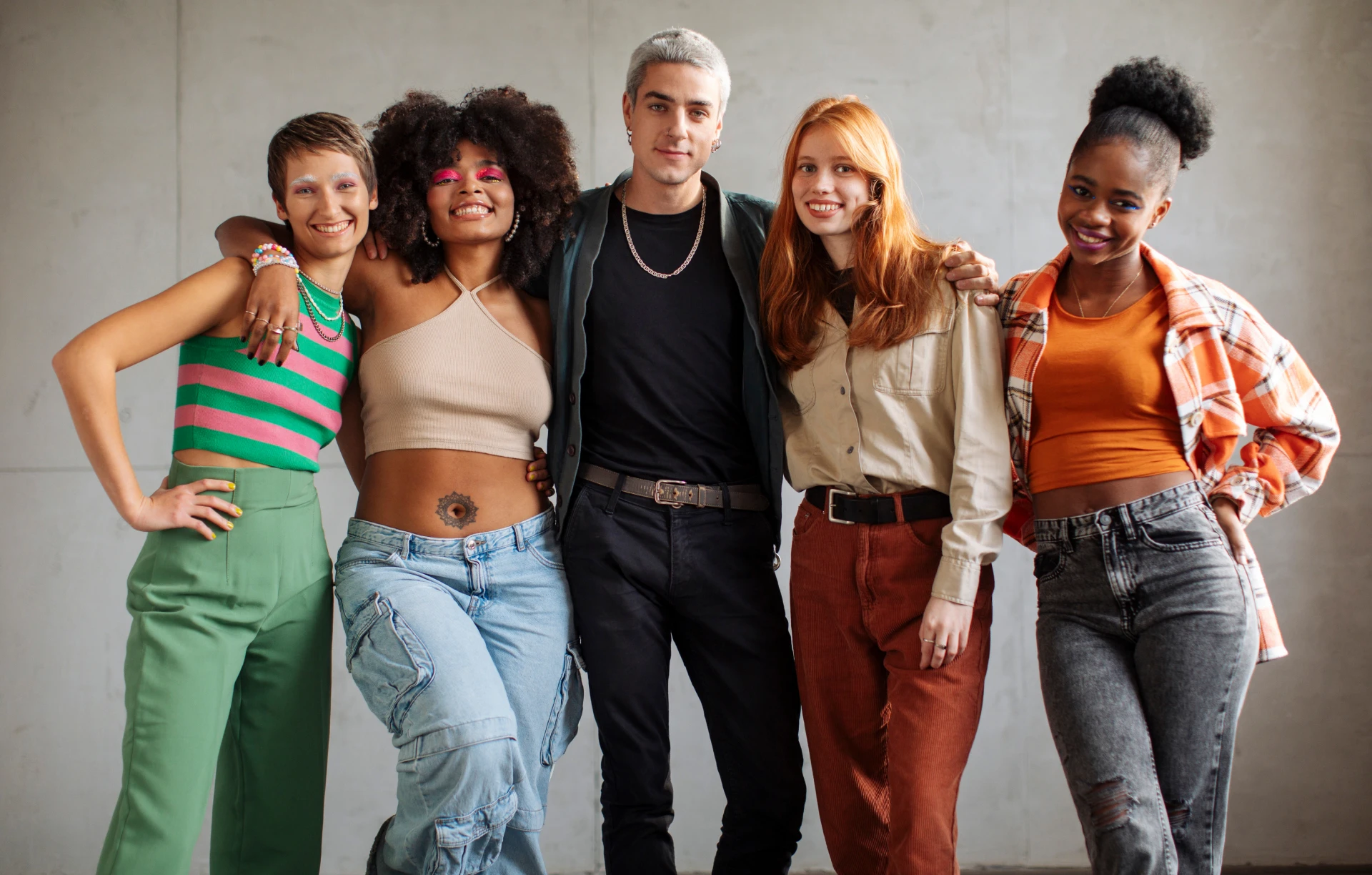 Diverse group of friends smiling together